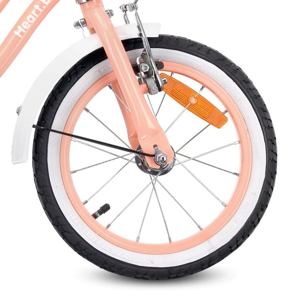 Heart Bike Pigecykel 12 14 16 tommer, Børnecykel 2-6 år, Børnecykel med støttehjul, skubbestang, justerbar sadel og styr (Abrikos, 14 tommer)
