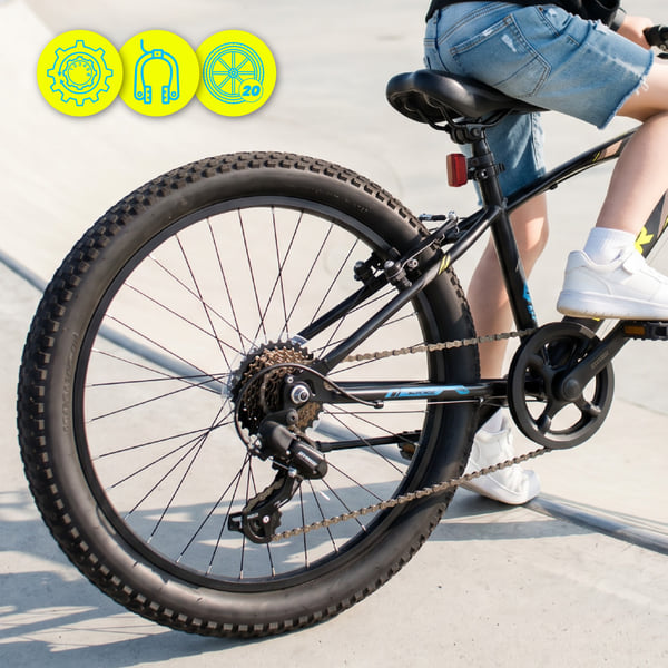 sun baby TIGER BIKE Barncykel 20 tum - 6 växlar Shimano - Justerbar sadel och styre, V-broms, Kedjeskydd - Svart Grön Blå