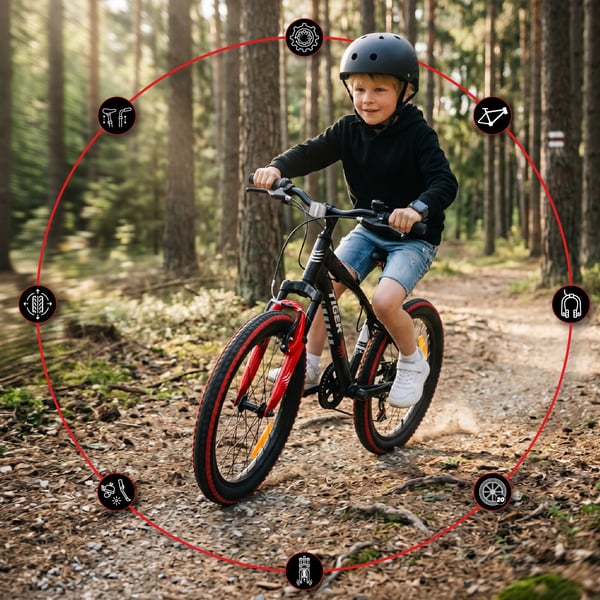 sun baby TIGER BIKE Børnecykel 20 tommer - 6 gear Shimano - Justerbar sadel og styr, V-bremse, Kædeskærm - Rød Sort