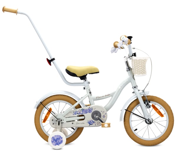 sun baby FLOWER BIKE Børnecykel 14 tommer - Kurv, Håndtag, Støttehjul - Lyseblå