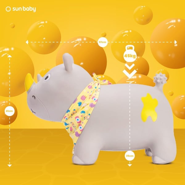 Sun Baby hoppdjur för barn Grå noshörning med bandana + pump, 12m+, max 45 kg