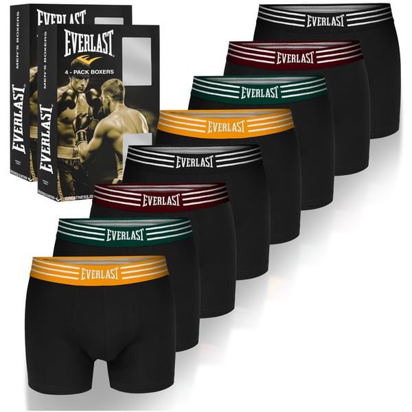 EVERLAST alushousut miesten bokserit 8-pack puuvillaa stretch musta värillinen vyötärönauha XXL