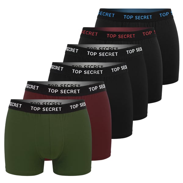 TOP SECRET, underkläder boxershorts herr 6 pack bomull stretch färgmix M