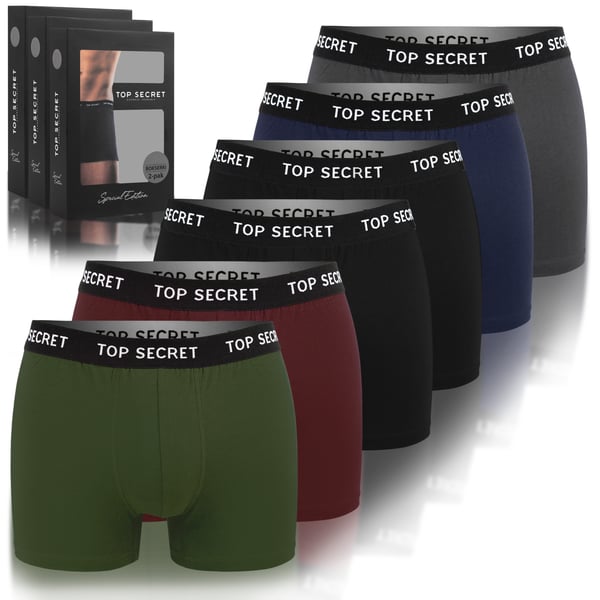 TOP SECRET, underkläder boxershorts herr 6 pack bomull stretch färgmix M