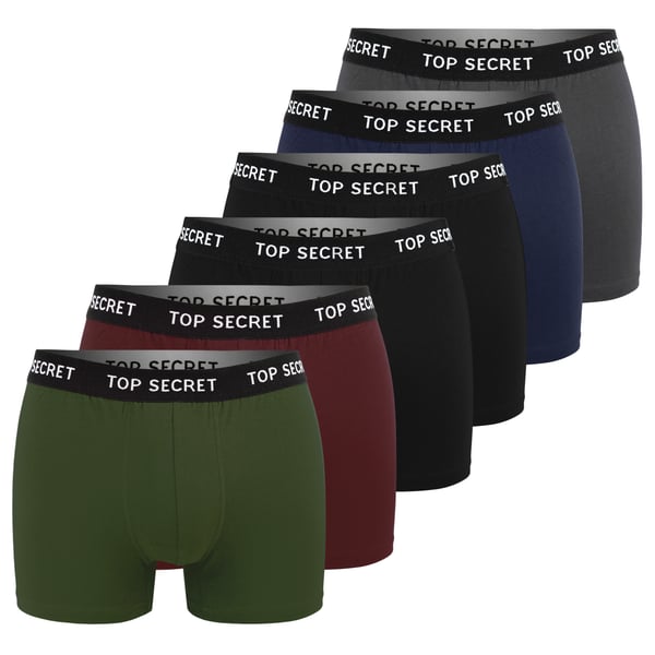 TOP SECRET, underkläder boxershorts herr 6 pack bomull stretch färgmix M