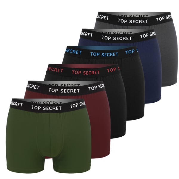 TOP SECRET, alushousut miesten bokserit 6 pack puuvillaa stretch värimix M