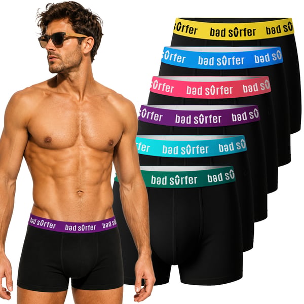 BAD SURFER underkläder boxershorts herr 6 pack, bomull stretch färgmix L