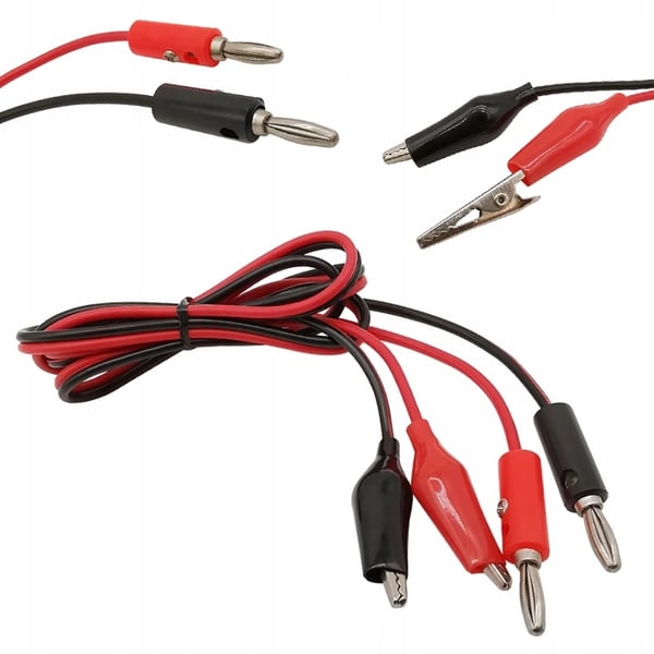 Testledninger til multimeter/laboratoriestrømforsyning - 100 cm - 2x krokodilleklemmer 35 mm - kabel med krokodilleklemmer (2 stk. - sort og rød)