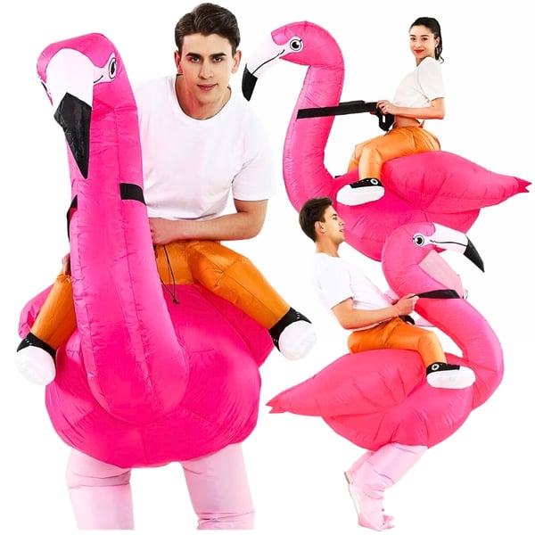 Flamingo puhallettava puku naamioitu itsestään täyttyvä vaaleanpunainen puku