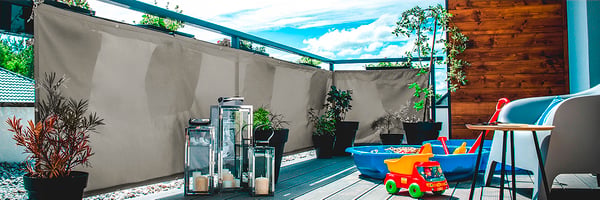 Balkonoverdækning, terrassemåtte, hegn, skyggenet, grå 1×7m GoGarden
