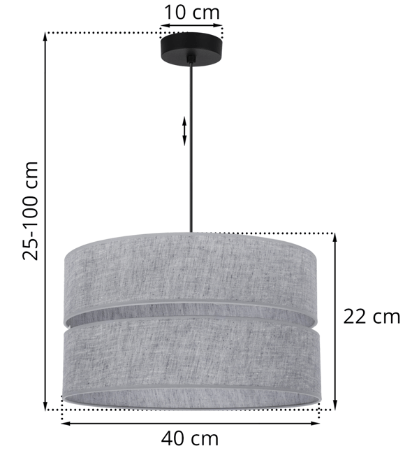 DUO SORT HØRHÆNGELAMPE 1 FLAD GRÅ LAMPESKÆRM L04 40CM