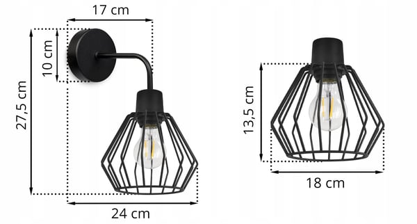 VÆGLAMPE, FIRKANTET LAMPE, METALLAMPE, TRÅD, LED