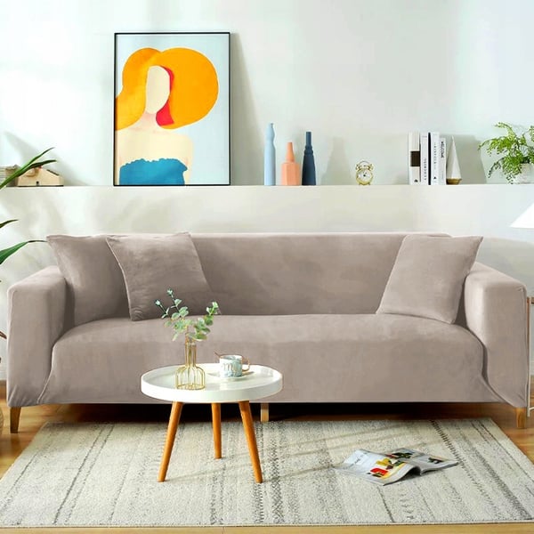 Beige sammetsöverdrag för 3-sits soffa cappuccino