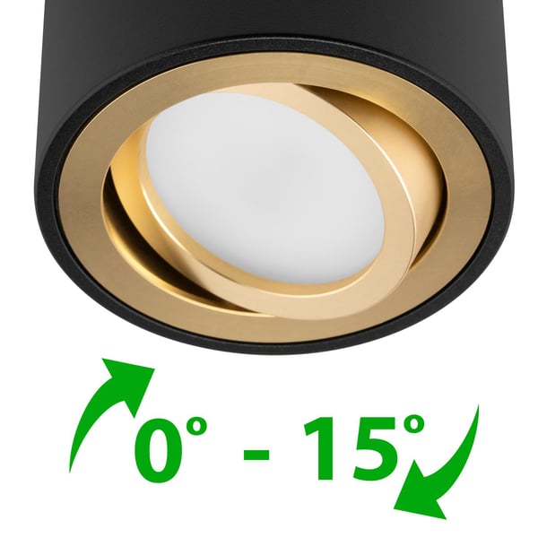 Overflademonteret HALOGEN Spot Tube Bevægelig Rund Sort og Guld 50mm AMAT-S LUMILED