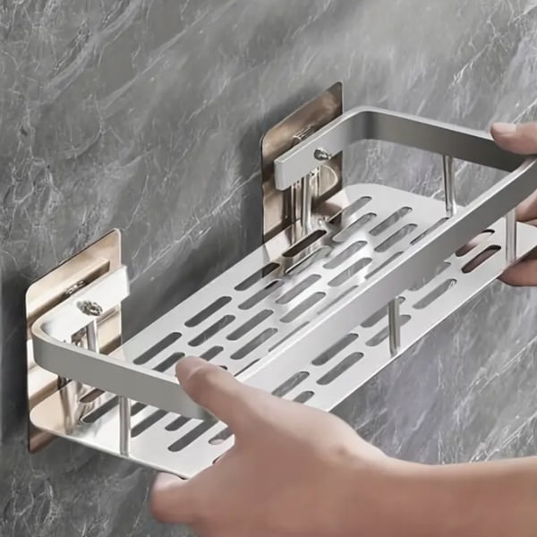 2 metallista itseliimautuvaa hopeanväristä loft-kylpyhuoneen hyllyä [P1-SR]