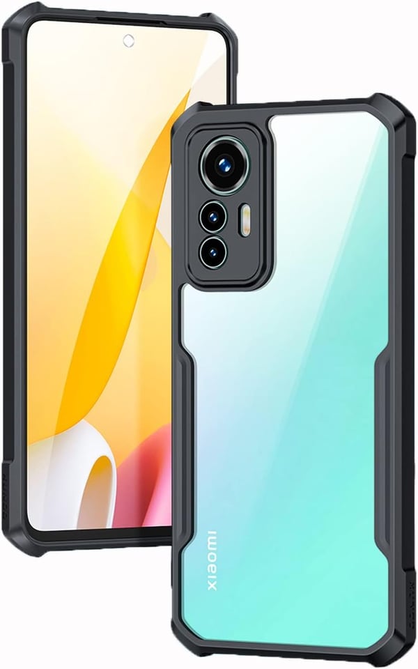 Etui til Xiaomi 12 Lite, gennemsigtig bagside, sort ramme, ridsefast