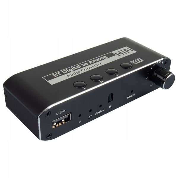 BLUETOOTH 5.0-RECEIVER LJUDOMVANDLARE DAC TOSLINK 2x CINCH AUX BT + USB