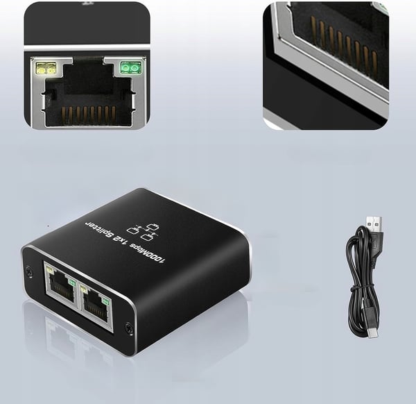 SPLITTER LAN 1x2 ADAPTER SWITCH SPLITTER 2xRJ45 ETHERNET 1000Mb GIGABIT