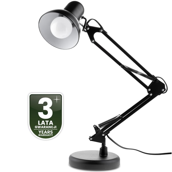 Pöytävalaisin TOBI E27 musta ja kiinnike työpöydälle Lumiled