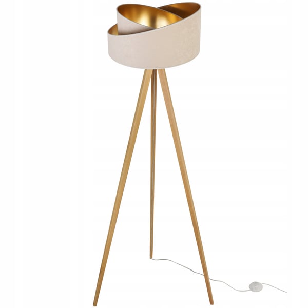 STÅENDE GULVLAMPE MED TRIPOD GYLDEN FLØJLSSKÆRM