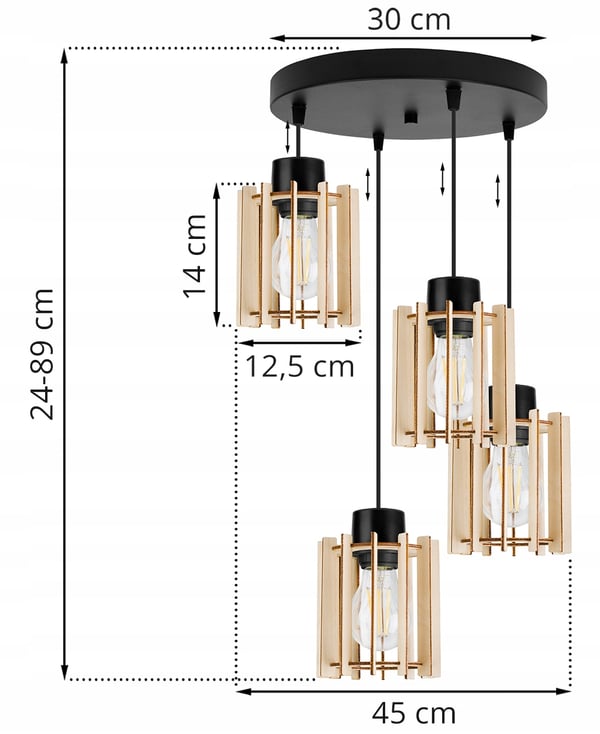 Hængende lampe, loftslysekrone, træ, LED lampeskærm
