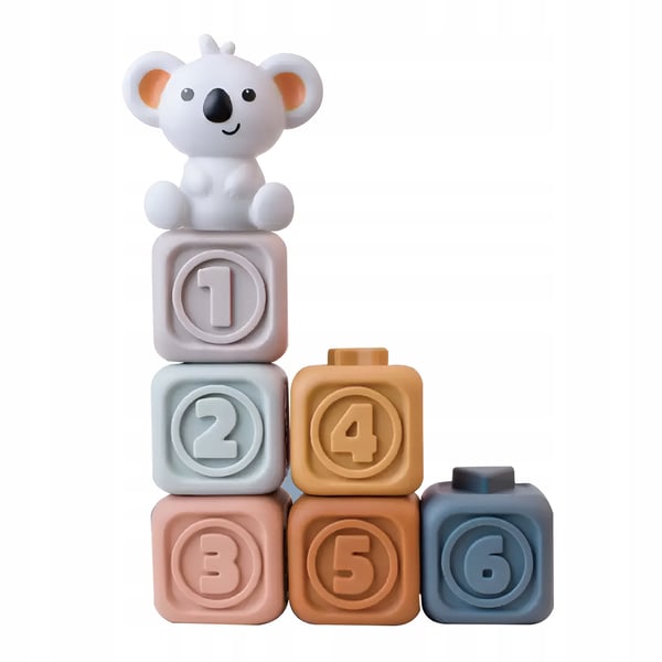 Mjuka gummibjældker med sensorik og kreative tårnpyramider Montessori koala