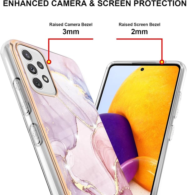 Etui til Samsung Galaxy A72, pink marmorbagside, guldkanter