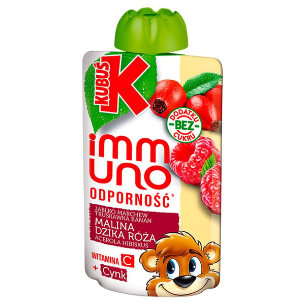 Kubuś Immuno Resistens äpple morot banan jordgubb hallon vildros acerola hibiskus 100 g