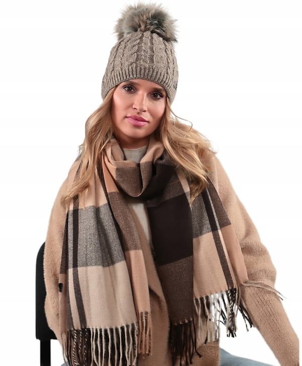 Varm damvintermössa med pompom isolerad fleece Beania Latte UNI