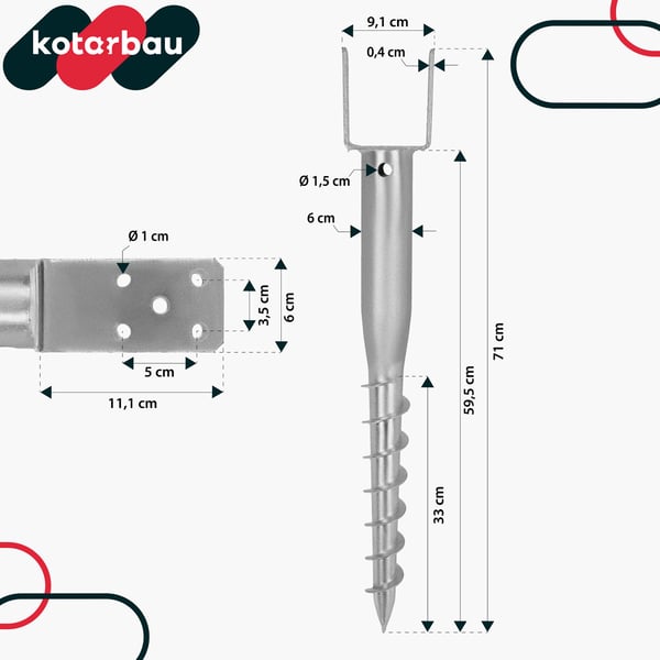 KOTARBAU stål U-bult markankare för staket och paviljonger 91 x 710 mm 4-pack