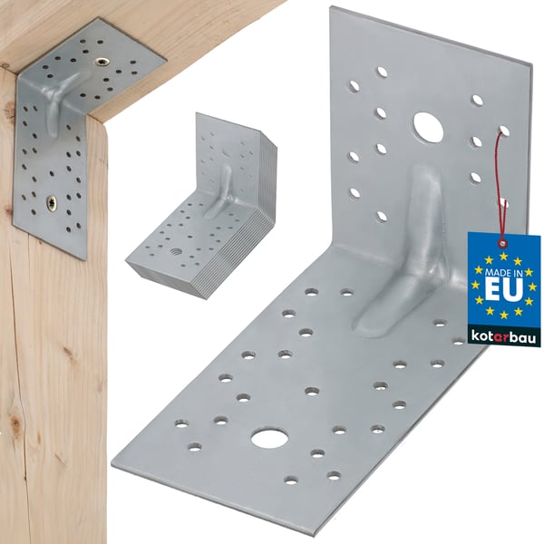 Kotarbau® Kirvesmiehen kulmakappale teräsrakenteisiin kohokuvioinnilla, ruostumatonta terästä, 100x150x80 mm - 12 kpl:n sarja.
