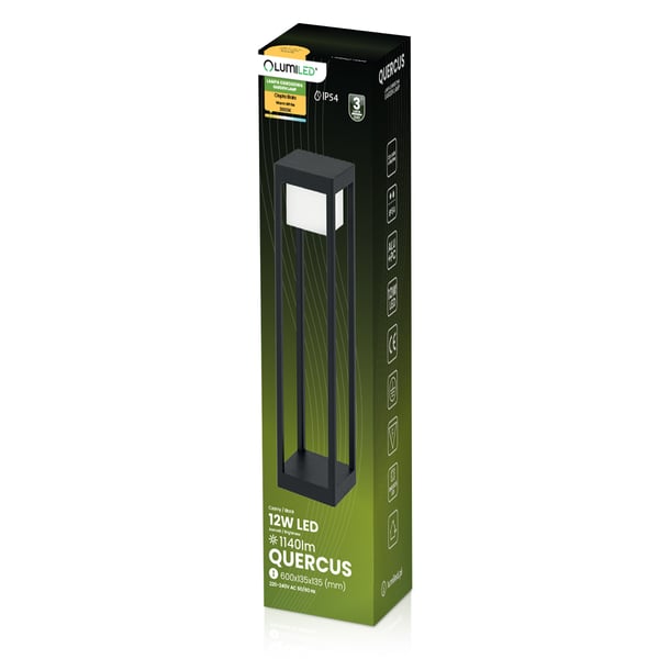 Havelampe udendørs stående LED-stolpe 12W 3000K 60cm sort QUERCUS LUMILED
