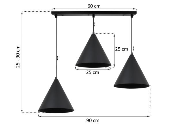 SOHO-RIIPPUVALAISIN MUSTA 3-LAUTAINEN 25 CM E27