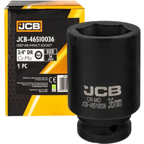 JCB DYB SLAGTOPPENØGLE 3/4" Cr-Mo 6-kant 36 mm