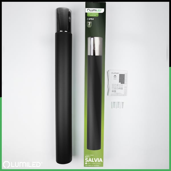 Trädgårdslampa stående utomhus stolpe för glödlampa E27 svart glas IP54 80 cm SALVIA LUMILED
