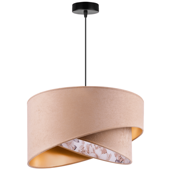 Hængende loftlampe med lysekrone i gylden lampeskærm