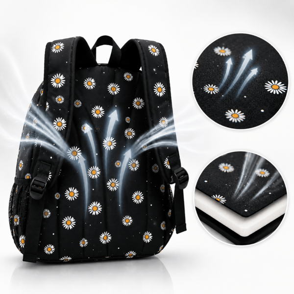 Daisy Print -koulureppu tytöille, 3-in-1 -setti, penaali, lounasrasia