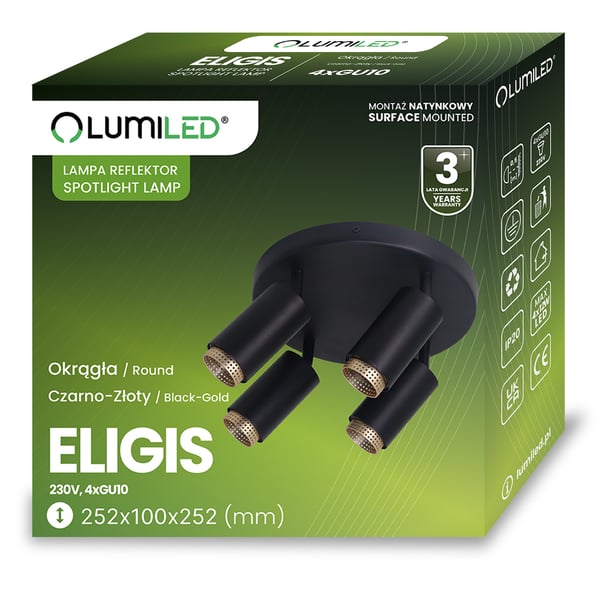 Loftlampe spotlight 4x GU10 loftlampe ELIGIS sort LUMILED