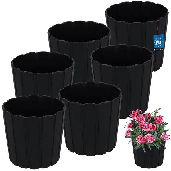 Plastkruka för blommor och örter balkong terrass antracit 15 cm 6 st