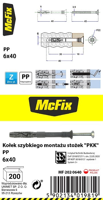PIKAKIINNITYSTULPPA PP-KARTIO 6*40MM - 2.0 STO - MF-202-0640