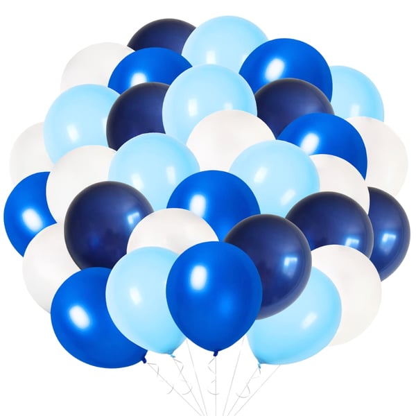Blåhvide balloner til fødselsdagsfest 30 cm store stærke og holdbare 100 stk.