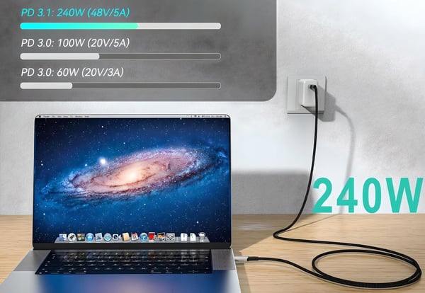 USB-C USB4 Thunderbolt 4 Kabel 40Gbps 240Hz 8K 120Hz Nylonledning 1,8M