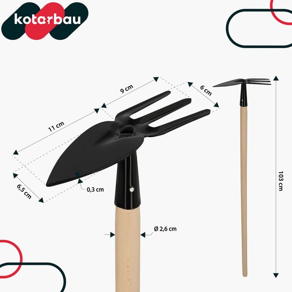 Kotarbau® Sydänpuutarhakuokka kitkemiseen kynsillä, haarukalla, kultivaattorilla, teräskuokalla ja puisella kahvalla
