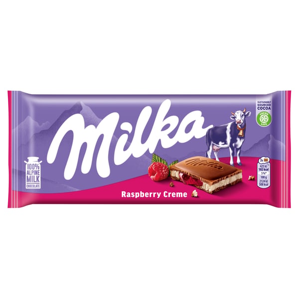 Milka mælkchokolade hindbærkrem 100 g