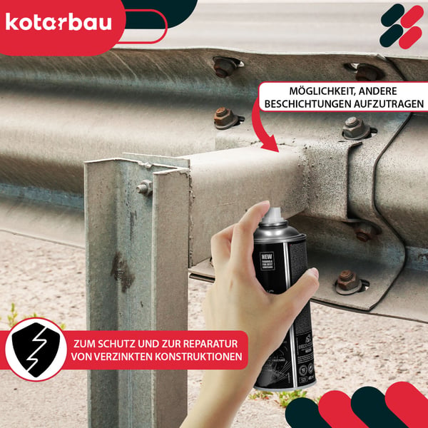 KOTARBAU® Metallisk zink spraymaling, hurtigtørrende aluminium-zink-forberedelse til galvaniserede overflader, 400 ml
