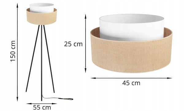 GULVLAMPE MED STÅENDE TRIPOD I METALSKÆRM 45 CM
