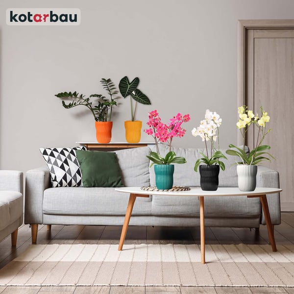 KOTARBAU® Blomkruka 11,5 cm svartglaserad keramik räfflad dekorativt lock balkonkruka