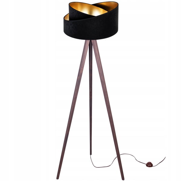 STÅENDE GULVLAMPE MED TRIPOD GYLDEN FLØJLSSKÆRM