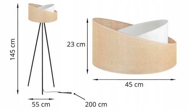 GULVLAMPE MED TRIPOD I METALSKÆRM I JUTE 45 CM