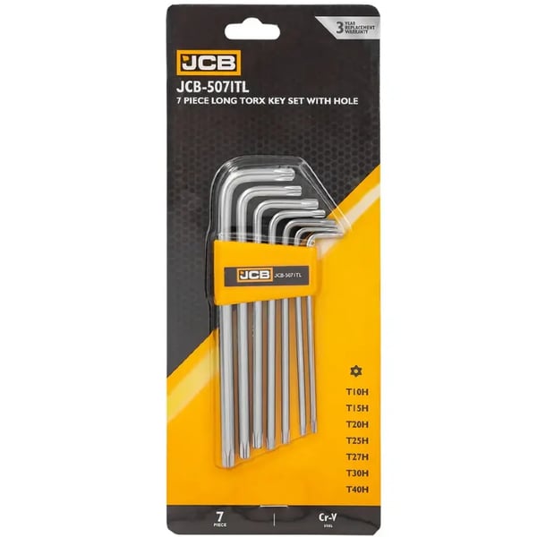 JCB TORX-AVAINSARJA, pitkä, REIKÄLLÄ, 7 KPL, T10H-T40H, tyyppi L, Cr-V